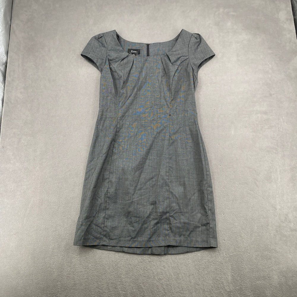B. Wear Too Byer California Gray Pleated Neck Cap Sleeve Sheath Dress Size 11